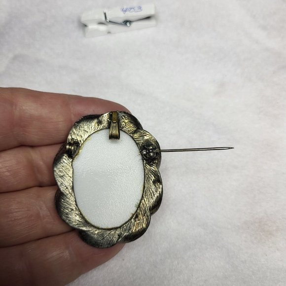 Silver Tone Asian Cherry Tree Metal Twisted Rope  Edge Pin Brooch 2" Tall ...403 - Picture 6 of 7